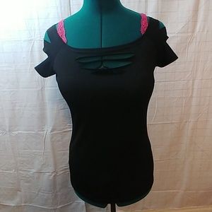 Black Polyester/Spandex Slashed Top